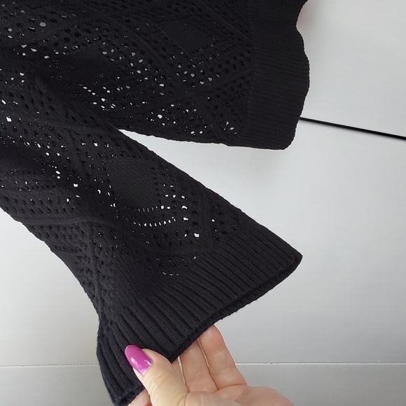 Torrid Black Pointelle Knit Eyelet Pop Over Sweater Crochet Mod Edgy Sz.L - Picture 4 of 6